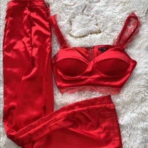 Long satin pants set